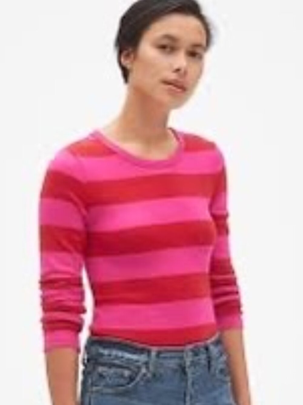 Banana Republic Pink & Red Wide Striped Long Sleeve Tee Top Size M